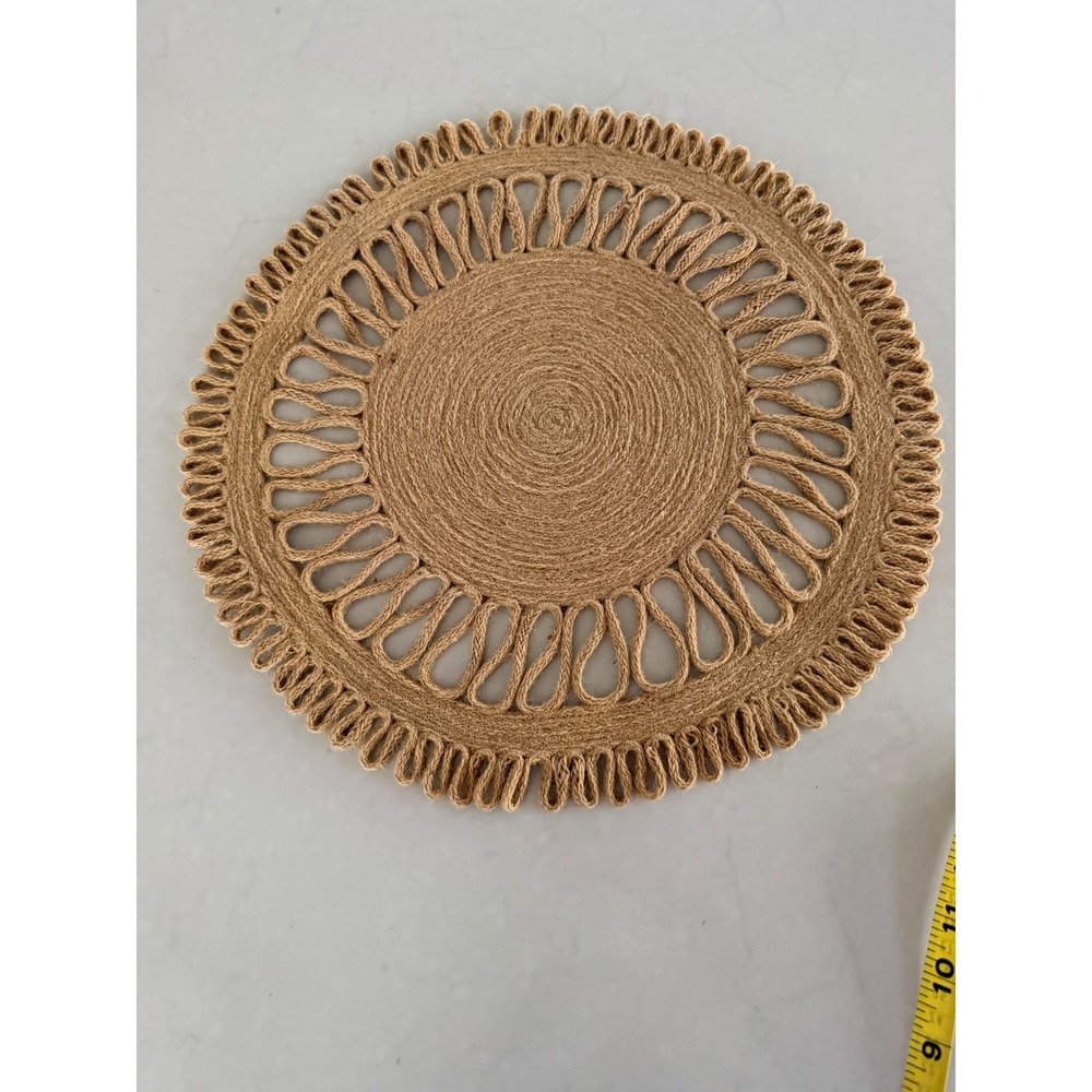 Round Woven Jute Placemat Boho Natural Fiber Table Charger 15.5 Inch Tan